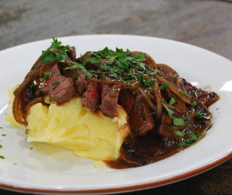 Steak with Red Wine Sauce and Potato Mash - The Cooks Collective
